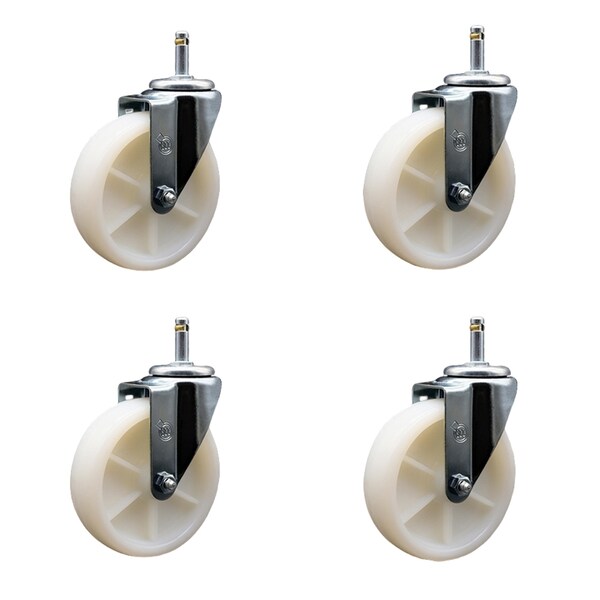 5 Nylon Wheel Swivel 7/16'' Grip Ring Stem Caster Set, 4PK